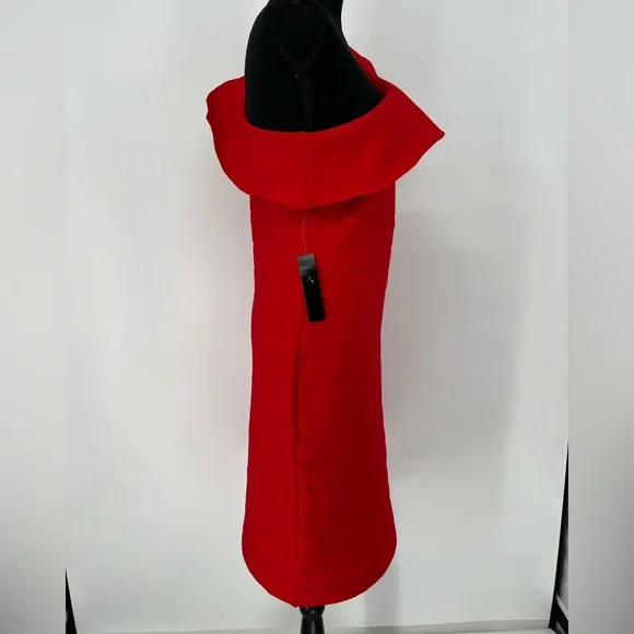 VENUS dramatic‎ Red Ruffle Bandage Bodycon Dress One Shoulder Sleeveless - Picture 6 of 13